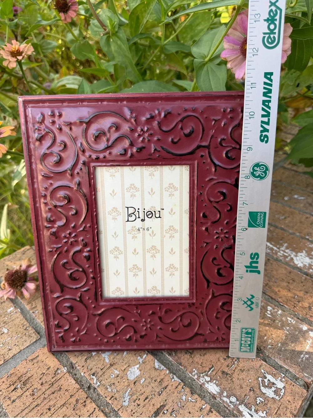 Burgundy Bijou 4x6 Decorative Embossed Picture Frame Metal Scrollwork Border